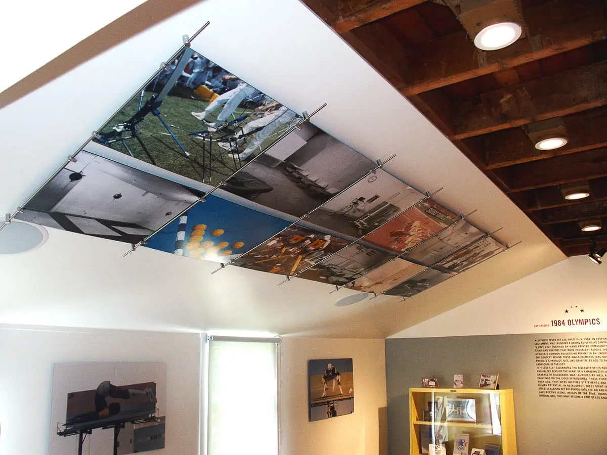 R1202 — Art/Photography Display / Mounted with 6mm Rod System to Angled Ceiling