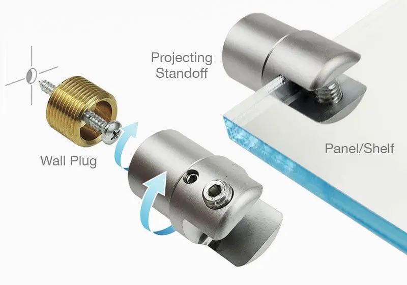 Brass Projecting Standoff with Adjustable Angle Clamp Support | Nova Display Systems