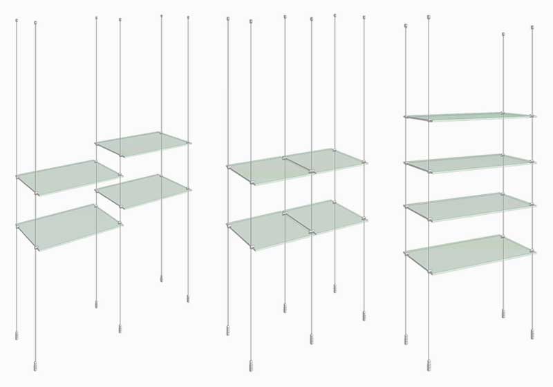 Cable Rod Suspended Shelves Made Of, Suspended Glass Display Shelves