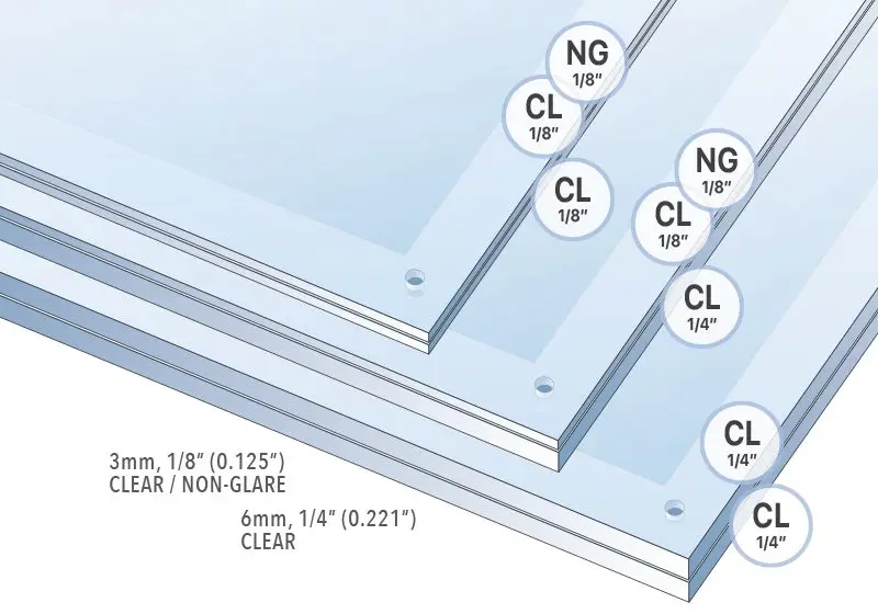 Cable/Rod Suspended Acrylic Frame Thickness — Front/Back Panel Combinations | Nova Display Systems