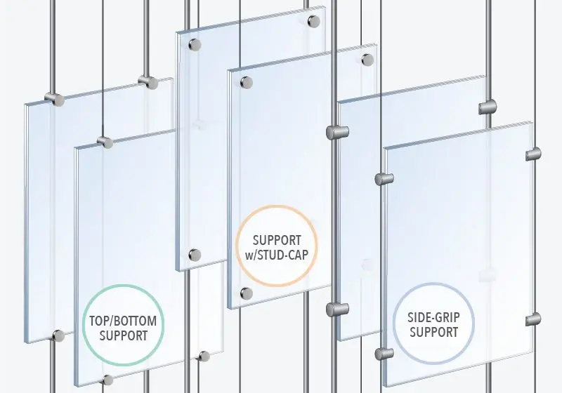 Acrylic Frame Cable/Rod Suspension — Hardware Options | Nova Display Systems