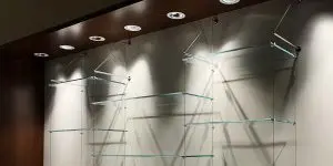 Acrylic and Glass Shelves Cable/Rod Suspended | Nova Display Systems