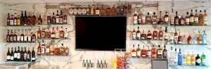 Glass Bar Shelves Suspended with Rod Hanging Systems | Nova Display Systems